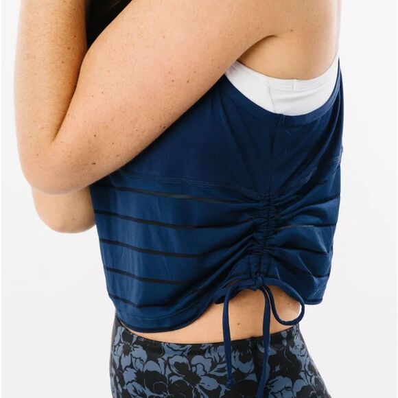 ZYIA Active Havana Cinched Tank Navy XL Workout Racerback Crop NWT - Picture 2 of 11
